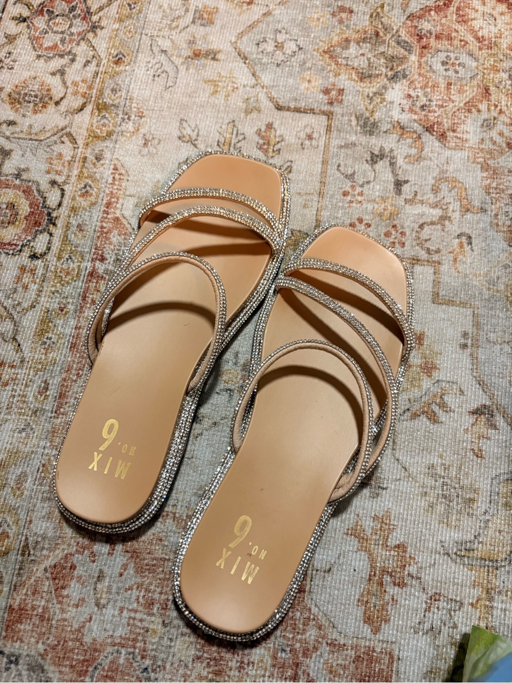 Mix No. 6 Nude Rhinestone-Trim Strappy Slide Sandals